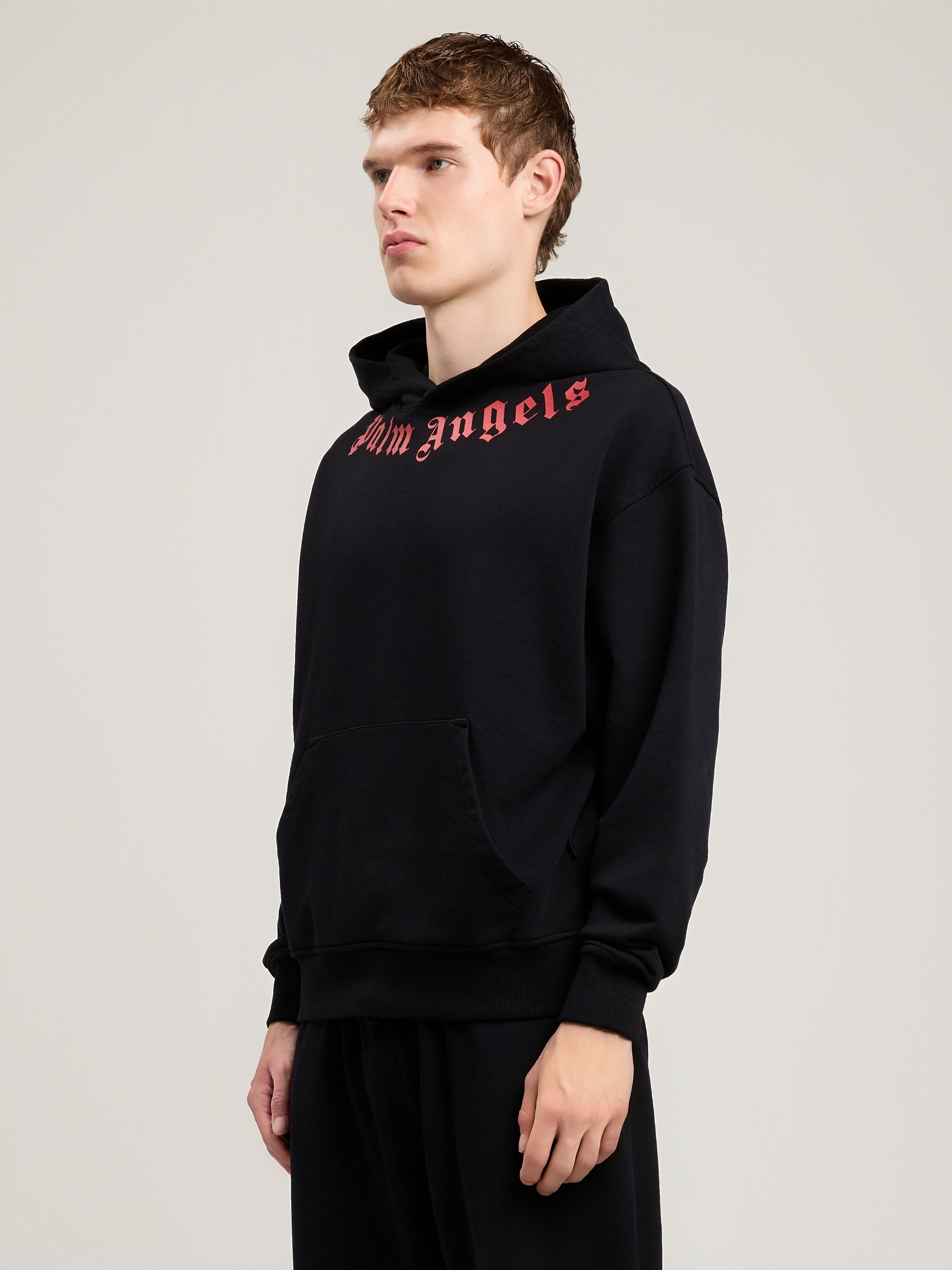 PALM ANGELS Neck Logo Hoodie BLACK RED PMBB17DS26FLE007