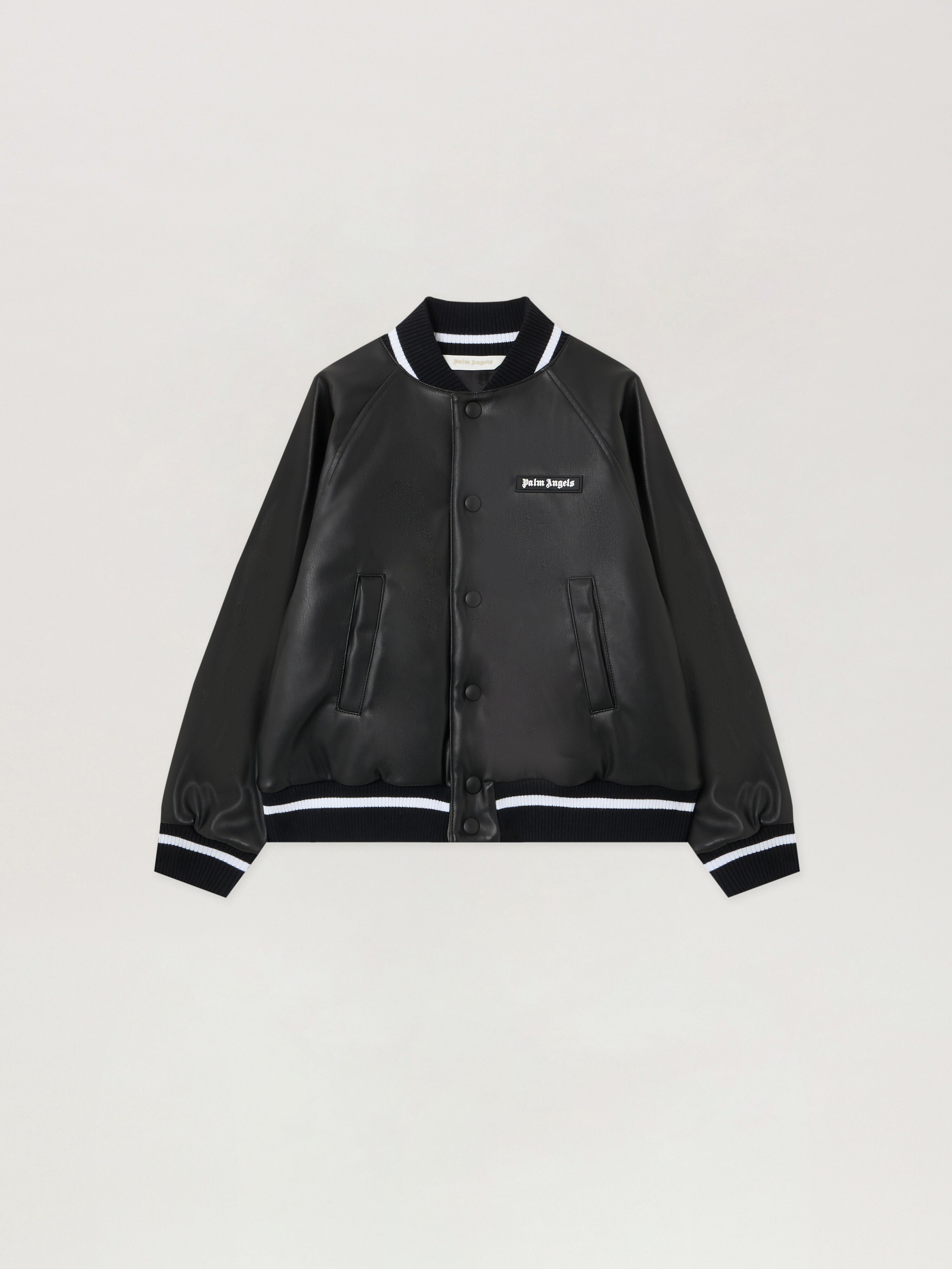 PALM ANGELS Curvedlogo Coated Varsityjkt BLACK - OFF WHITE PBEK001F25FAB001