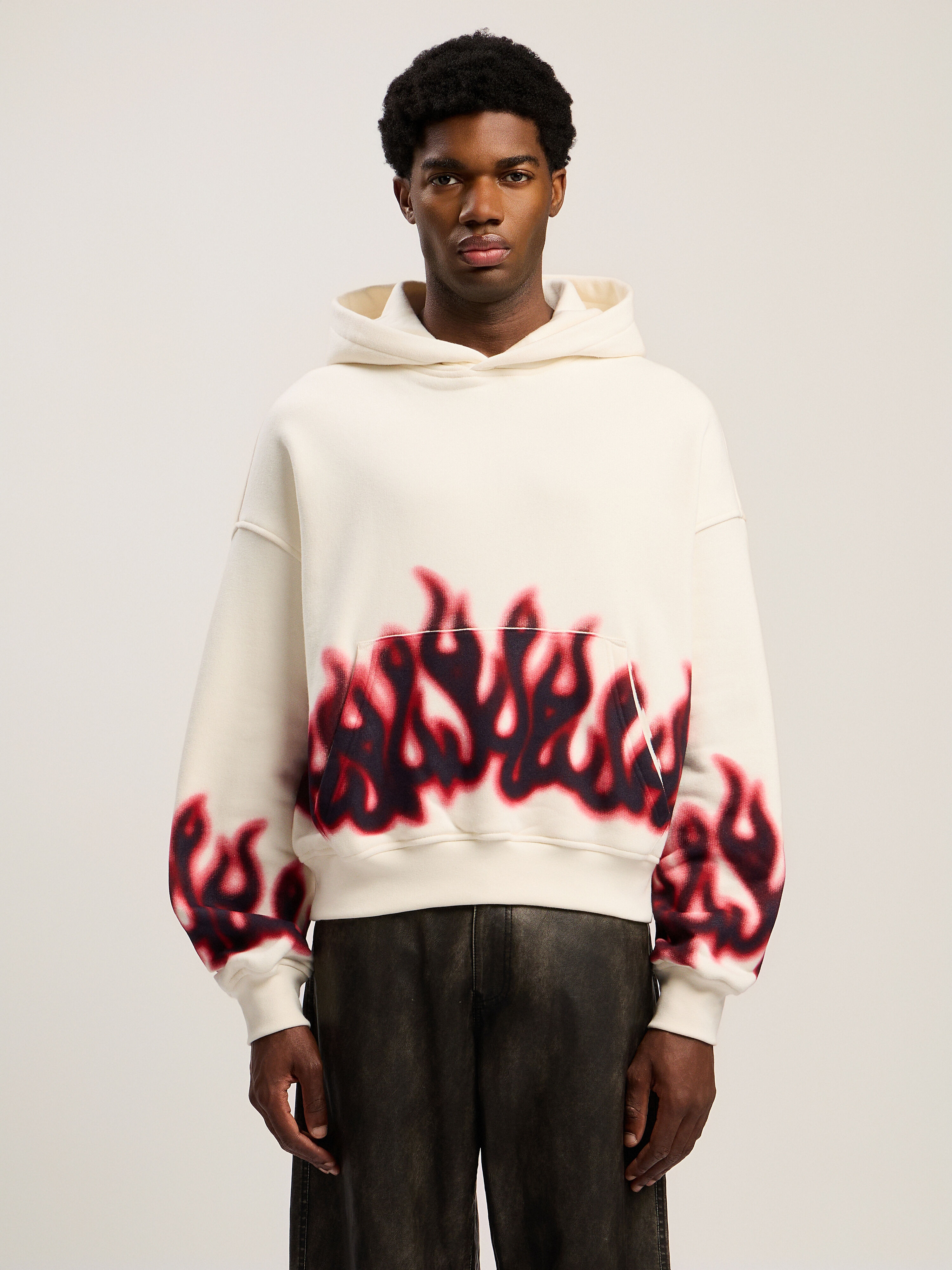 PALM ANGELS Flames Loose Hoodie OFF WHITE - MULTICOLOR PMBB17EF25FLE002