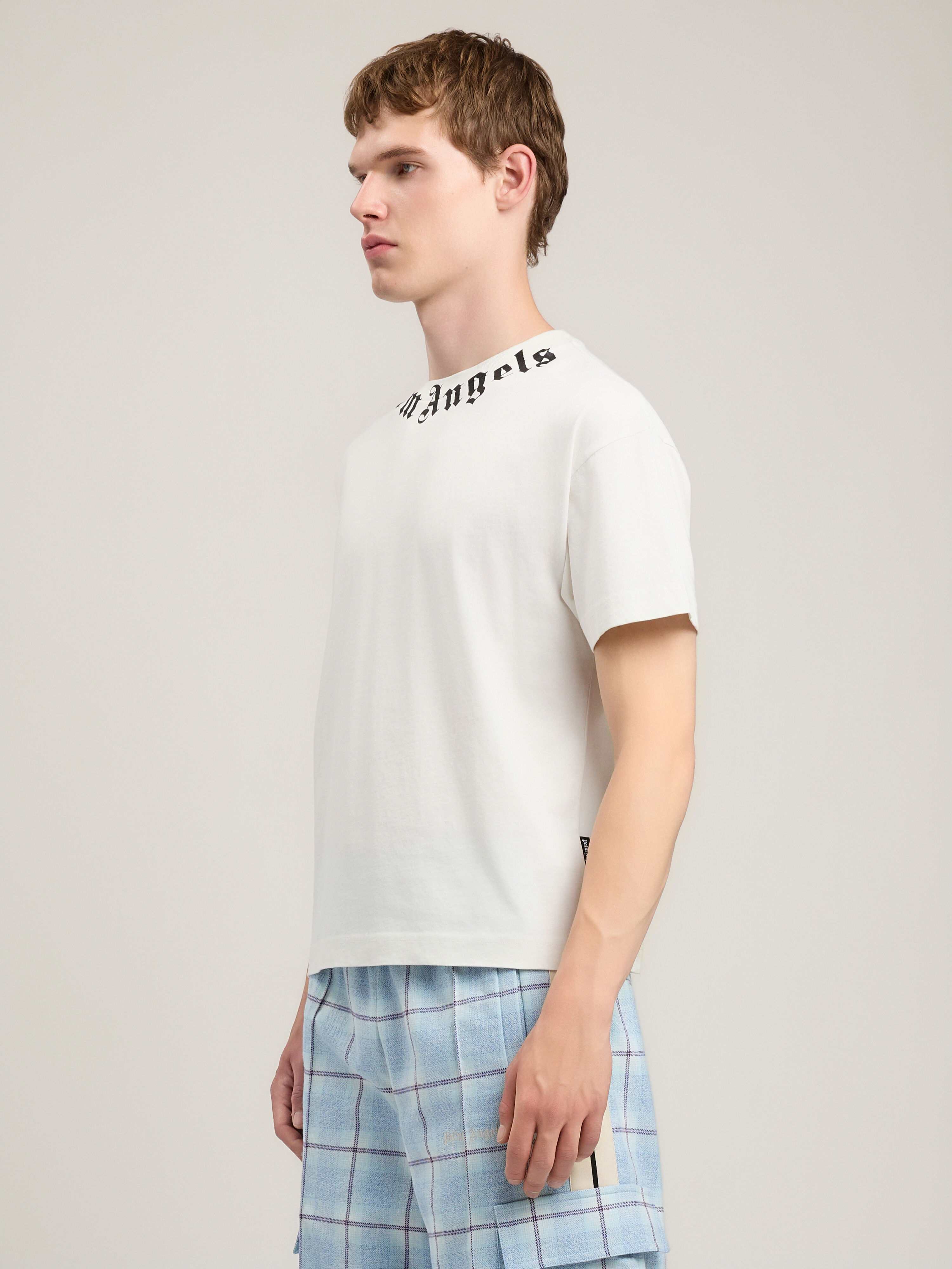 PALM ANGELS Neck Logo T-Shirt OFF WHITE BLACK PMAA109S26JER008