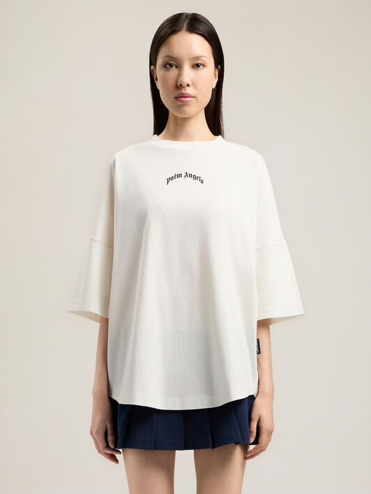 PALM ANGELS Curved Logo Over T-Shirt OFF WHITE BLACK PWAA07CS26JER002