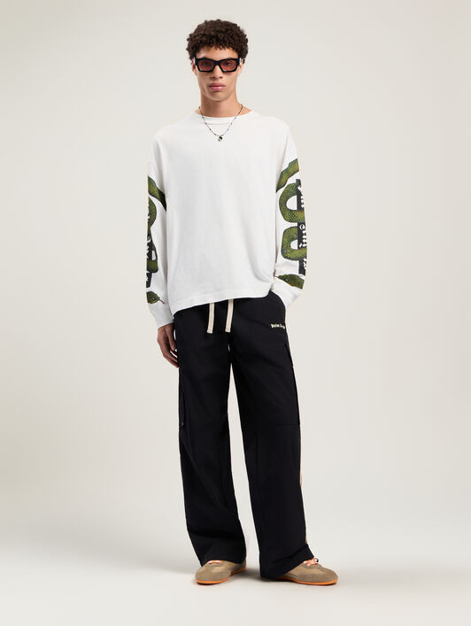 PALM ANGELS Classic Logo Cargo Pants BLACK - OFF WHITE PMCF039F25FAB001