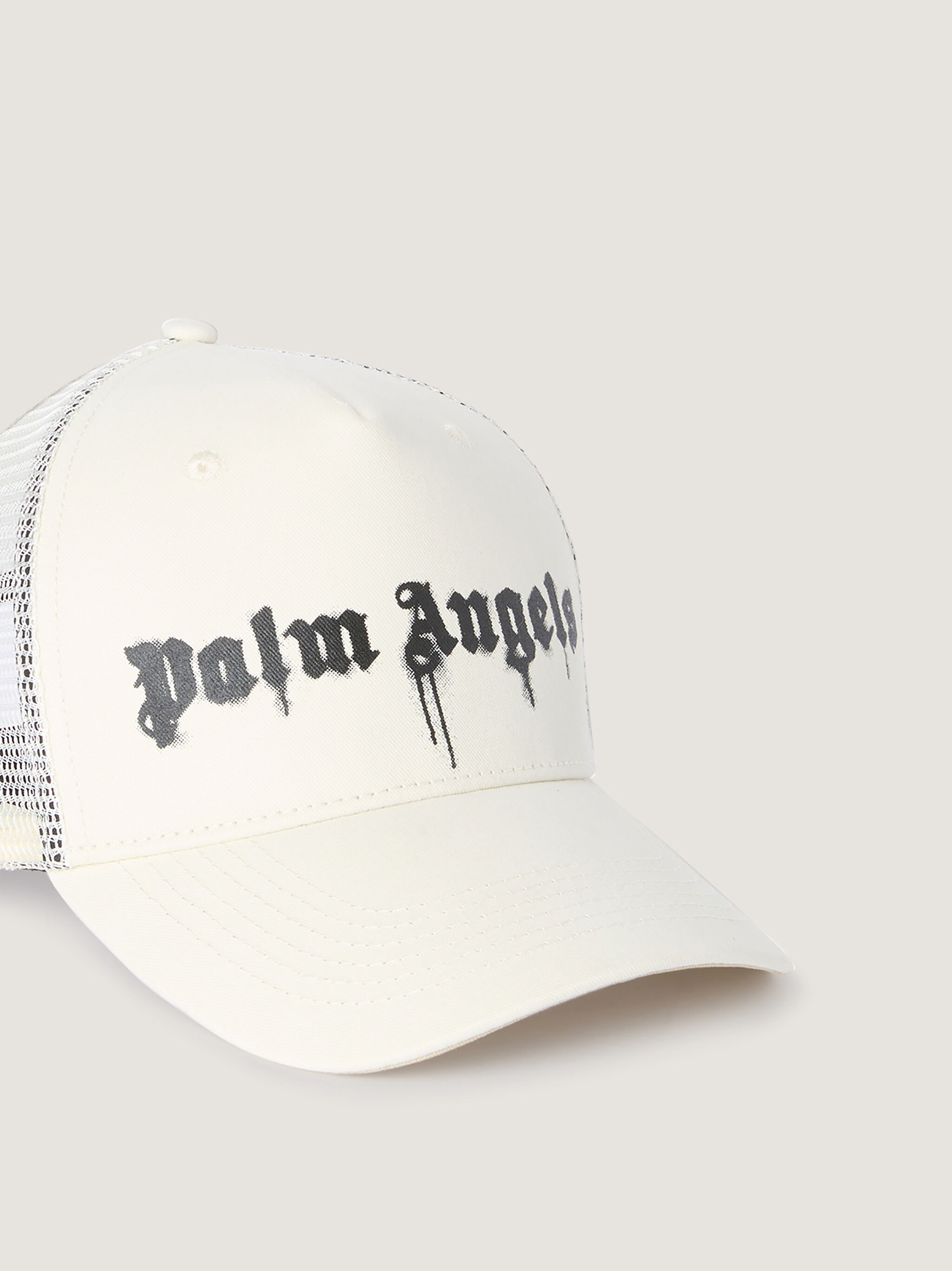 PALM ANGELS Spray Logo Trucker Cap OFF WHITE - BLACK PMLB068F25FAB002