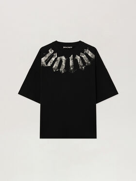 PALM ANGELS Big Neck Logo Loose T-Shirt BLACK - OFF WHITE PAMAA03F26JR01