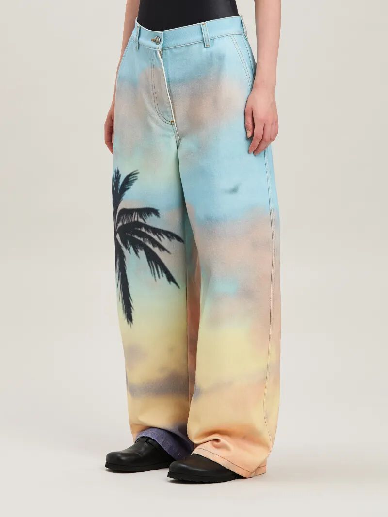 PALM ANGELS  Sunrise Palm baggy denim pants MULTICOLOR - BLACK PWYB040S25DEN001