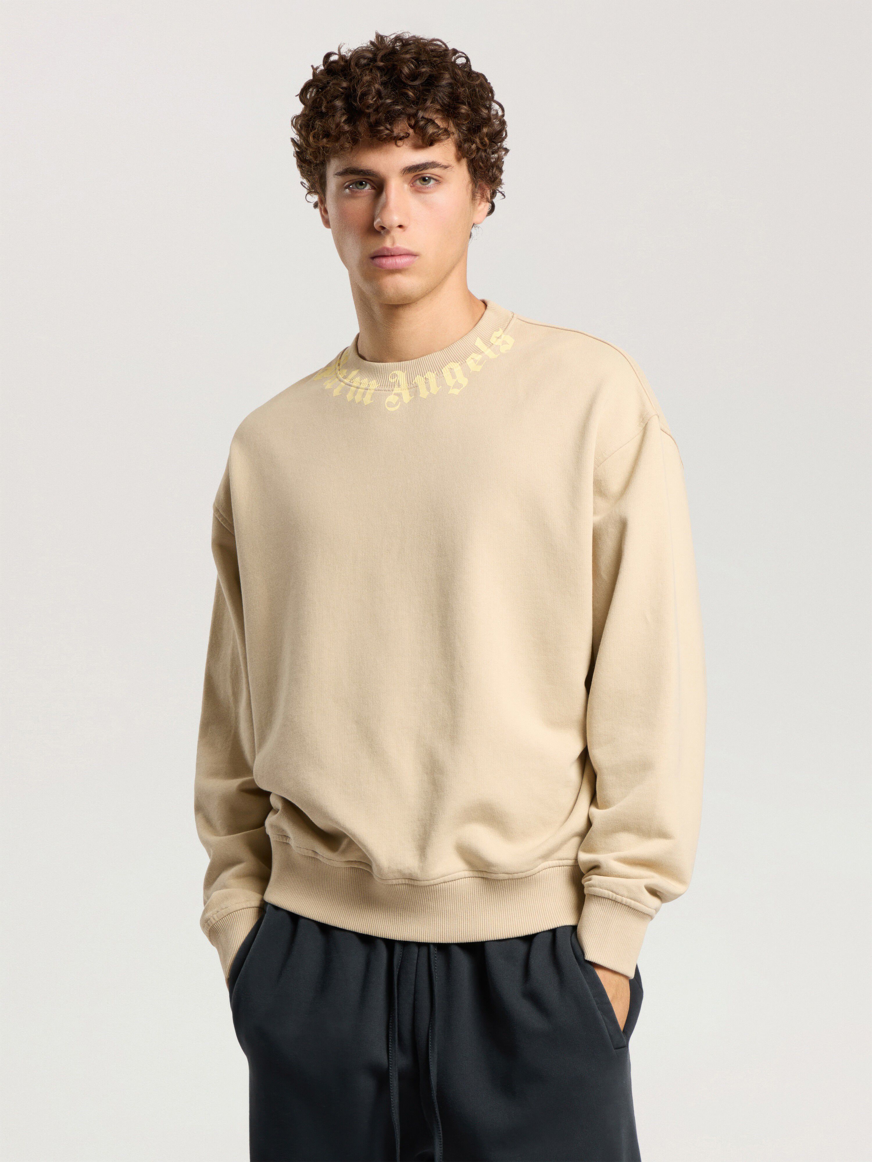 Neck Logo Regular Crew PALM ANGELS Neck Logo Regular Crew KAKI - LIGHT YELLOW PAMBA03F26FL01