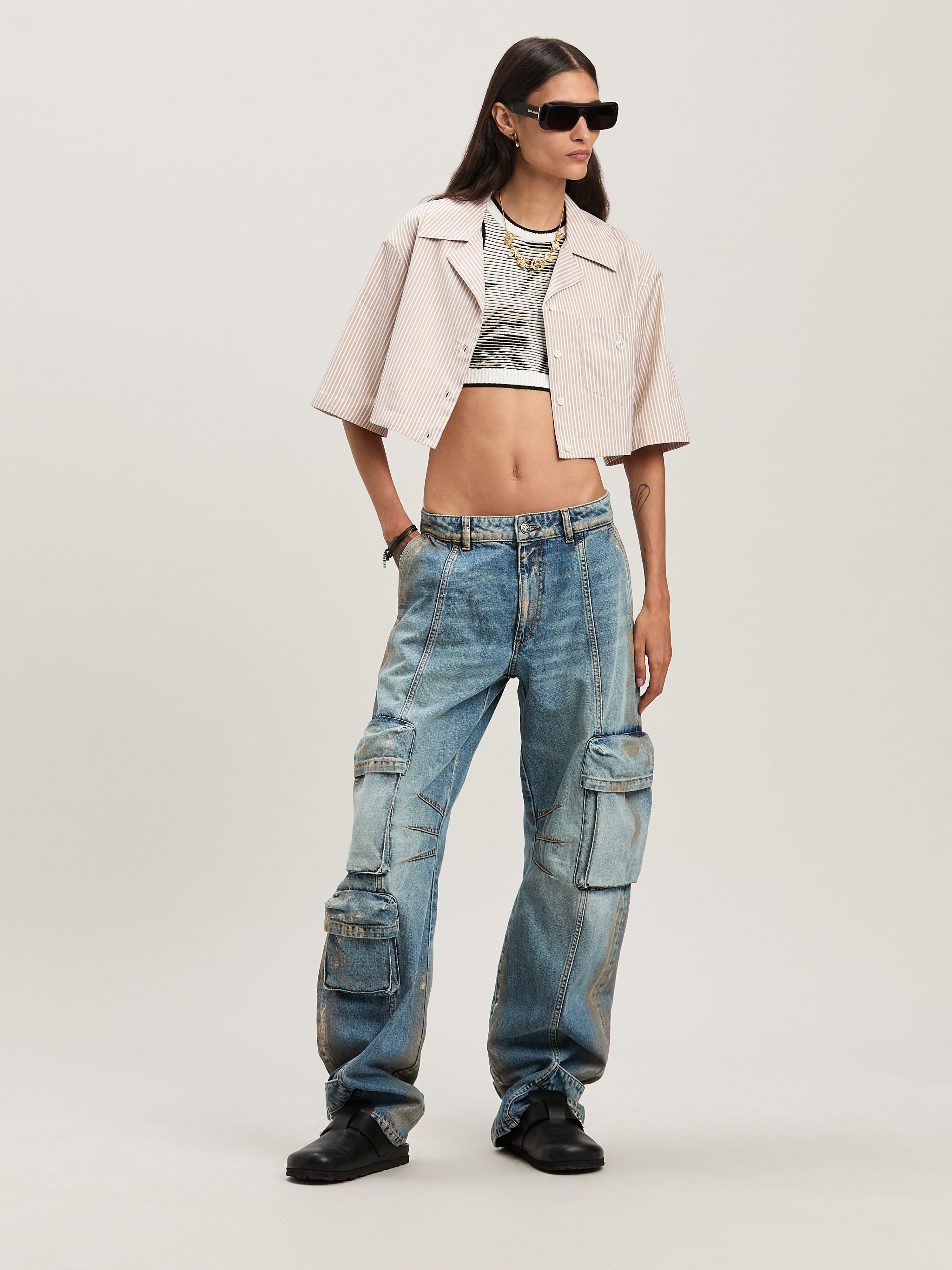 PALM ANGELS  Palms jacquared knit top OFF WHITE - BLACK PWHT028S25KNI001