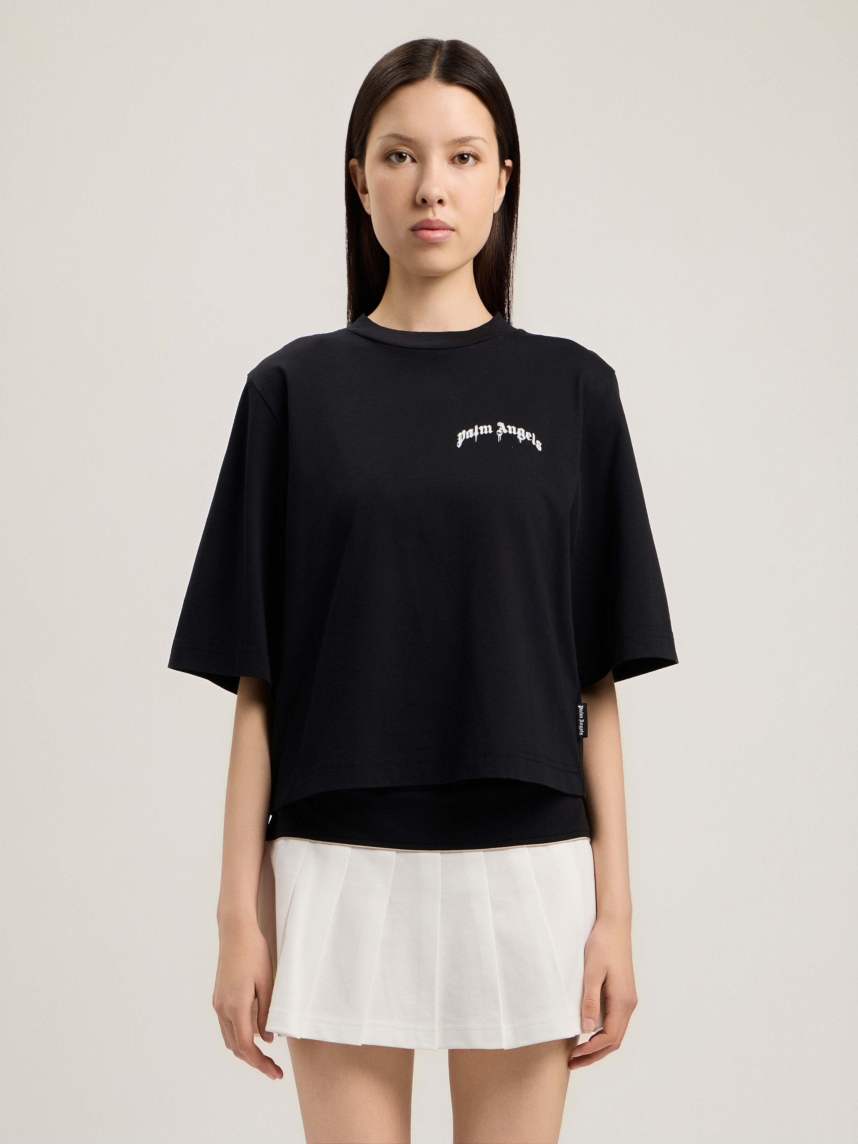 Mini Curved Logo Boxy T-Shirt in BLACK OFF WHITE for Women | Palm