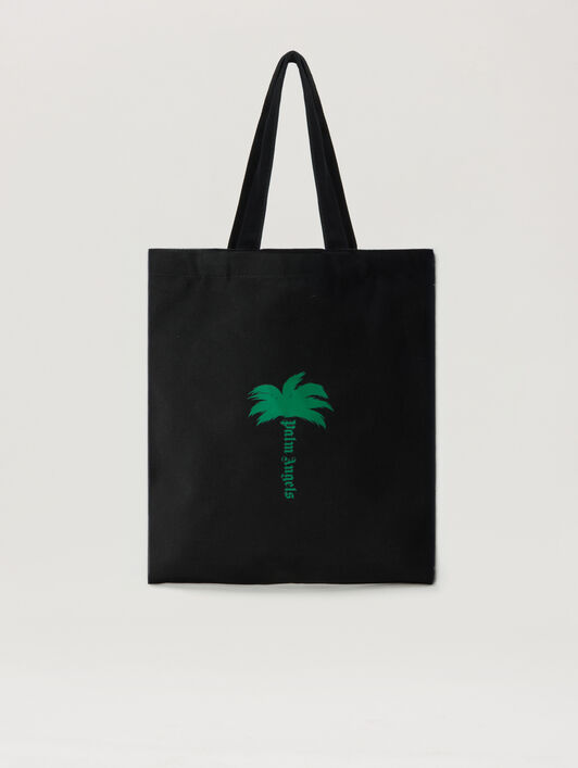 Palm Brushed Tote Bag PALM ANGELS Palm Brushed Tote Bag BLACK - DARK GREEN PAMNA01W26FB02