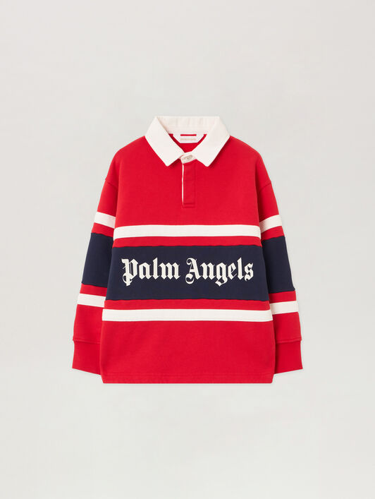 PALM ANGELS Pa Rugby Polo Sweatshirt RED - OFF WHITE PBBA015F25FLE001