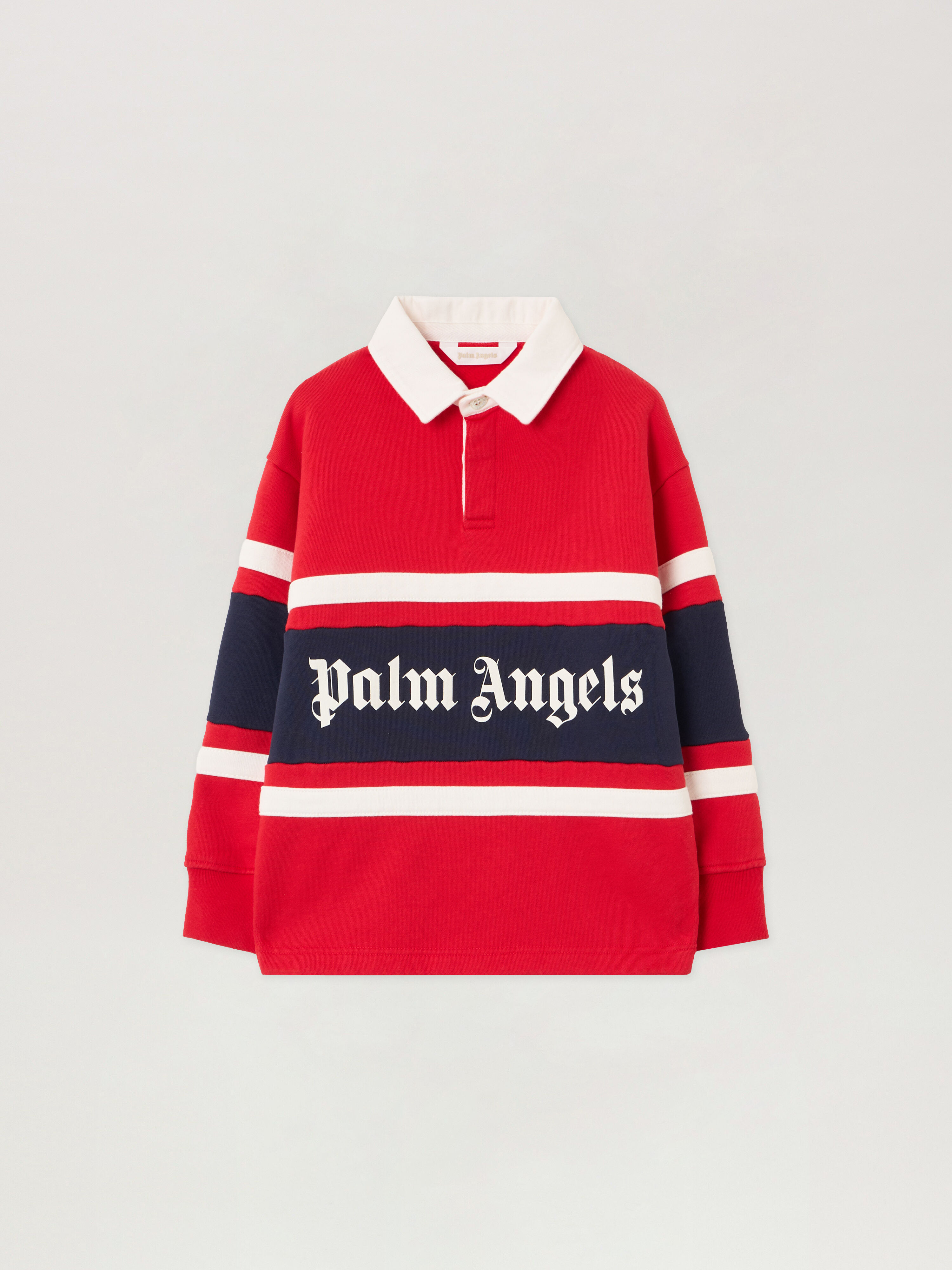 PALM ANGELS Pa Rugby Polo Sweatshirt RED - OFF WHITE PBBA015F25FLE001