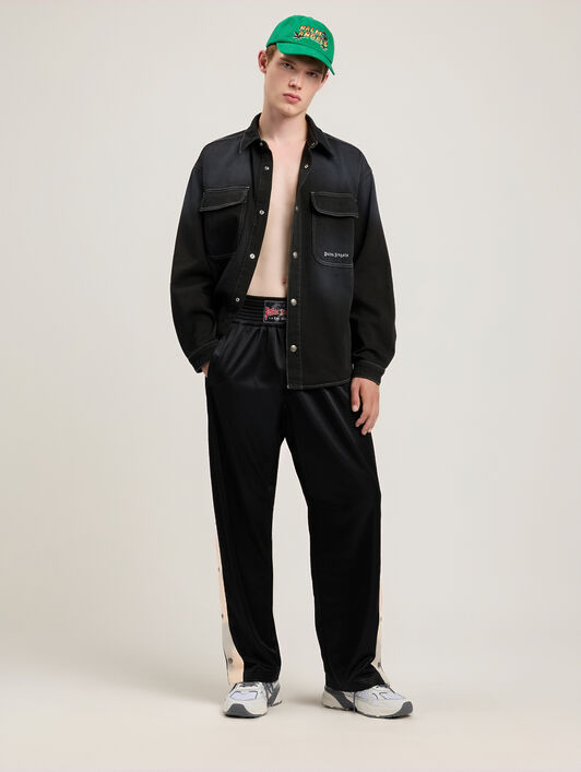 PALM ANGELS Classic Logo Loose Denim Shirt BLACK OFF WHITE PMYD024S26DEN001