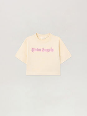 PALM ANGELS Shiny Studs Cropped Over T-Shirt OFF WHITE PGAA004S26JER001
