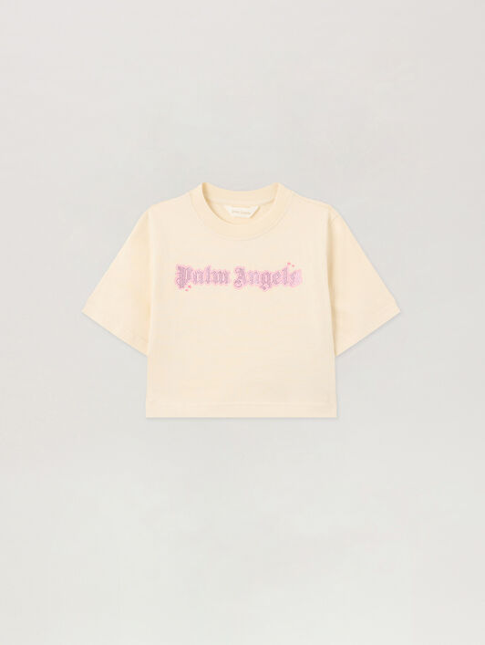 PALM ANGELS Shiny Studs Cropped Over T-Shirt OFF WHITE PGAA004S26JER001