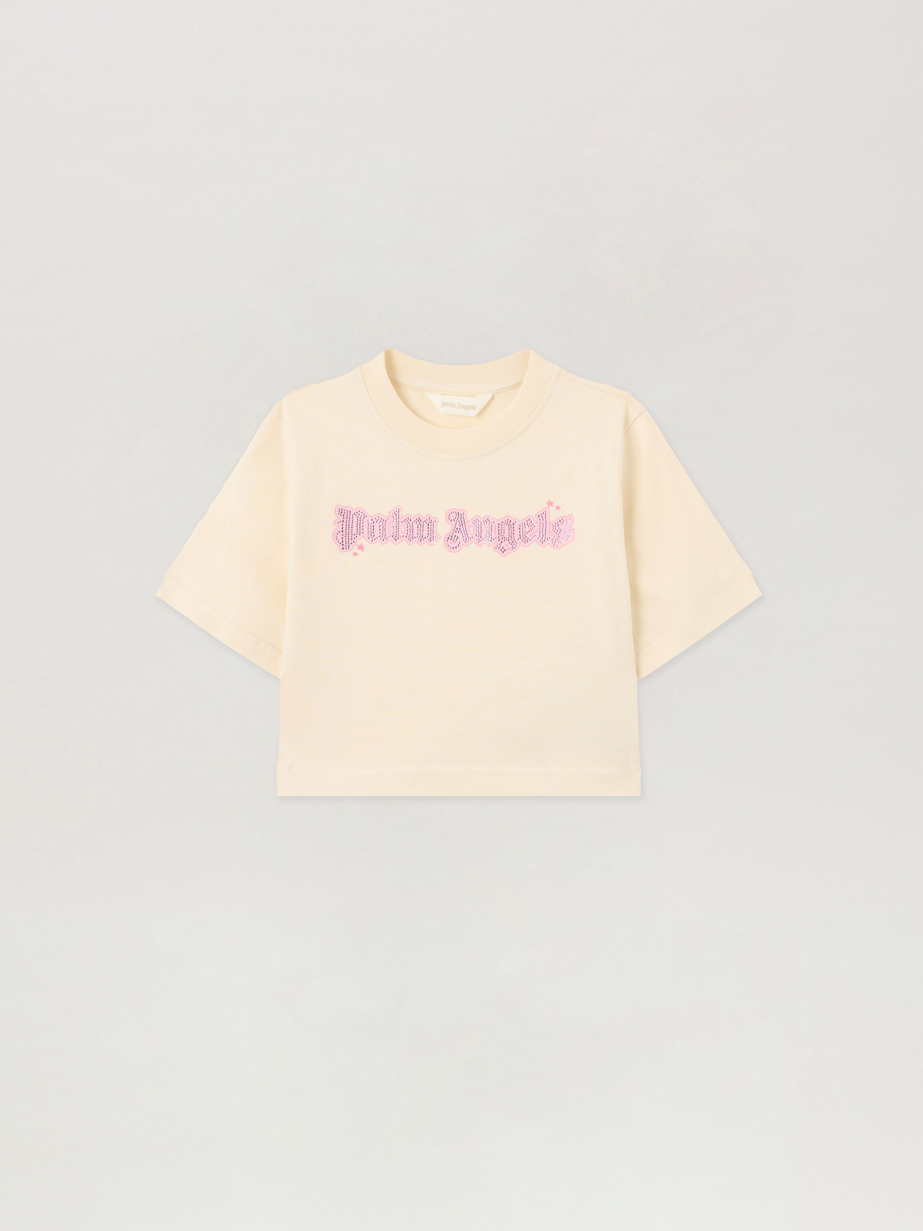 PALM ANGELS Shiny Studs Cropped Over T-Shirt OFF WHITE PGAA004S26JER001