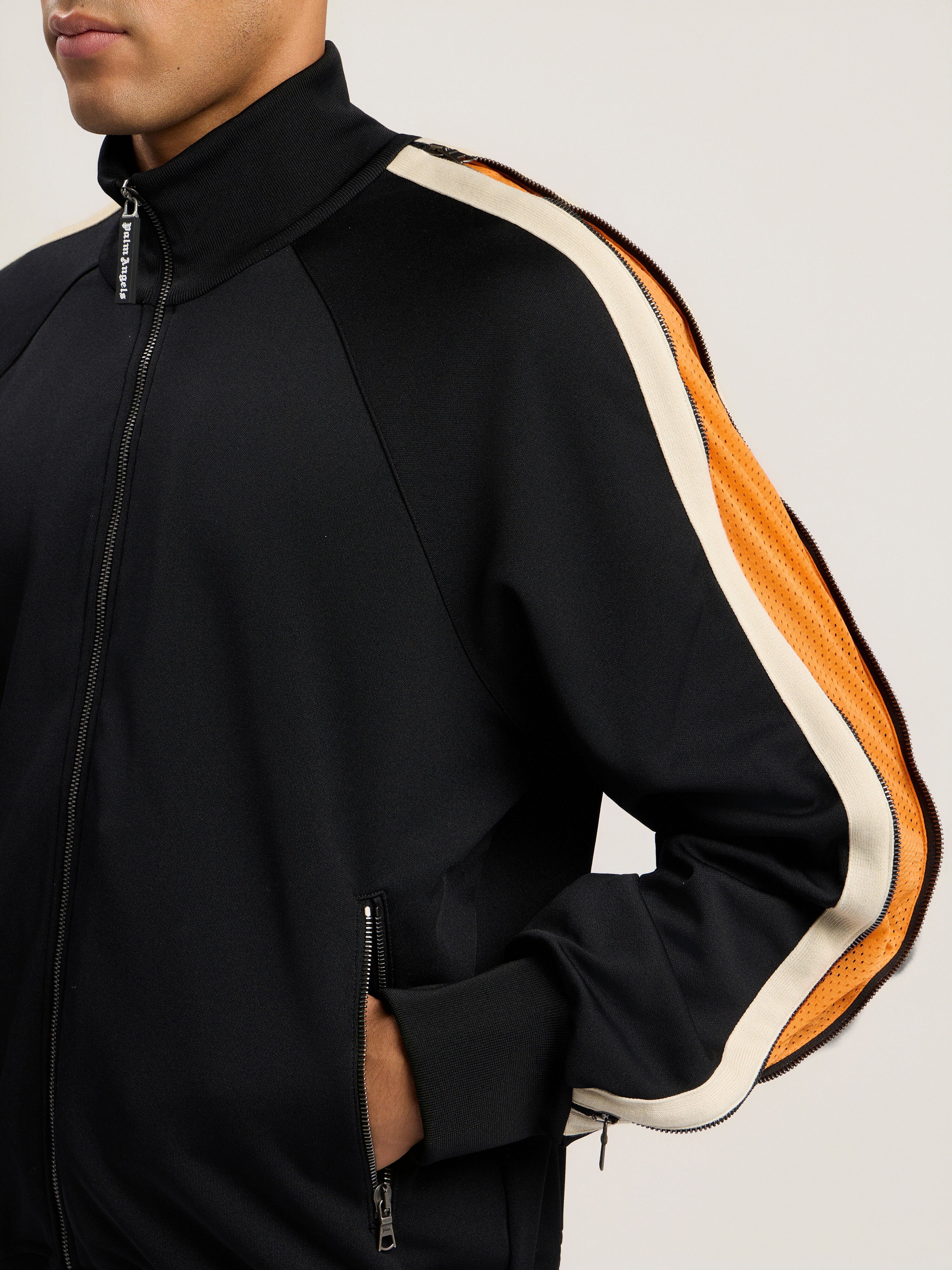 PALM ANGELS Performance Zip-Up Track Jacket BLACK - ORANGE PMBD08FF25FAB001