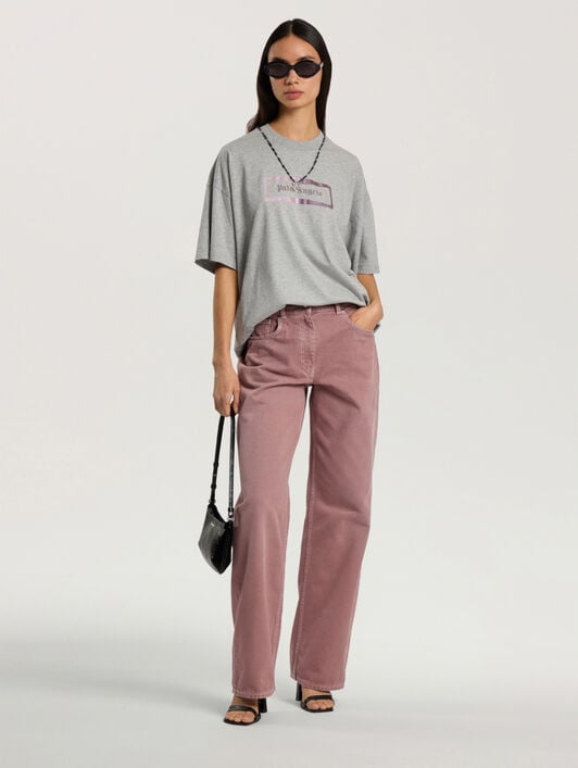 Studded Box Logo Loose T-Shirt PALM ANGELS Studded Box Logo Loose T-Shirt GREY MELANGE - PINK PAWAA05F26JR02