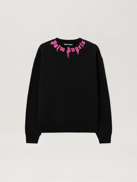 PALM ANGELS Neck Logo Crew Sweatshirt BLACK - FUCHSIA PMBA08HF25FLE005