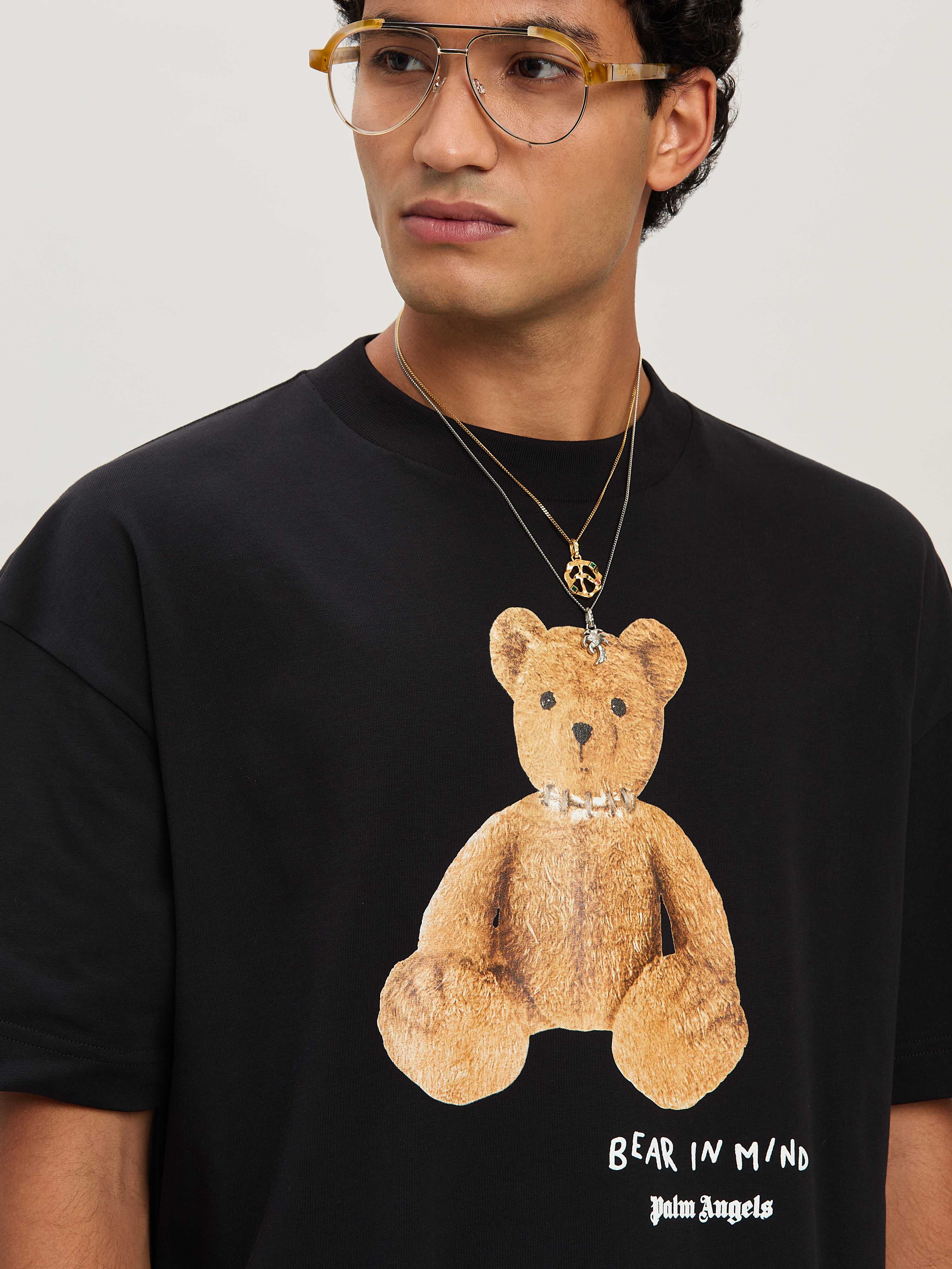 PALM ANGELS  Bear in Mind T-shirt BLACK - BROWN PMAA001S25JER005