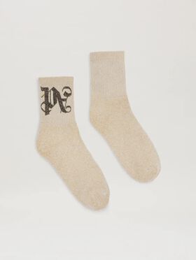 PALM ANGELS  Kurze Lurex-Socken mit Monogramm BABY BLUE - OFF WHITE PWAA017S25JER001