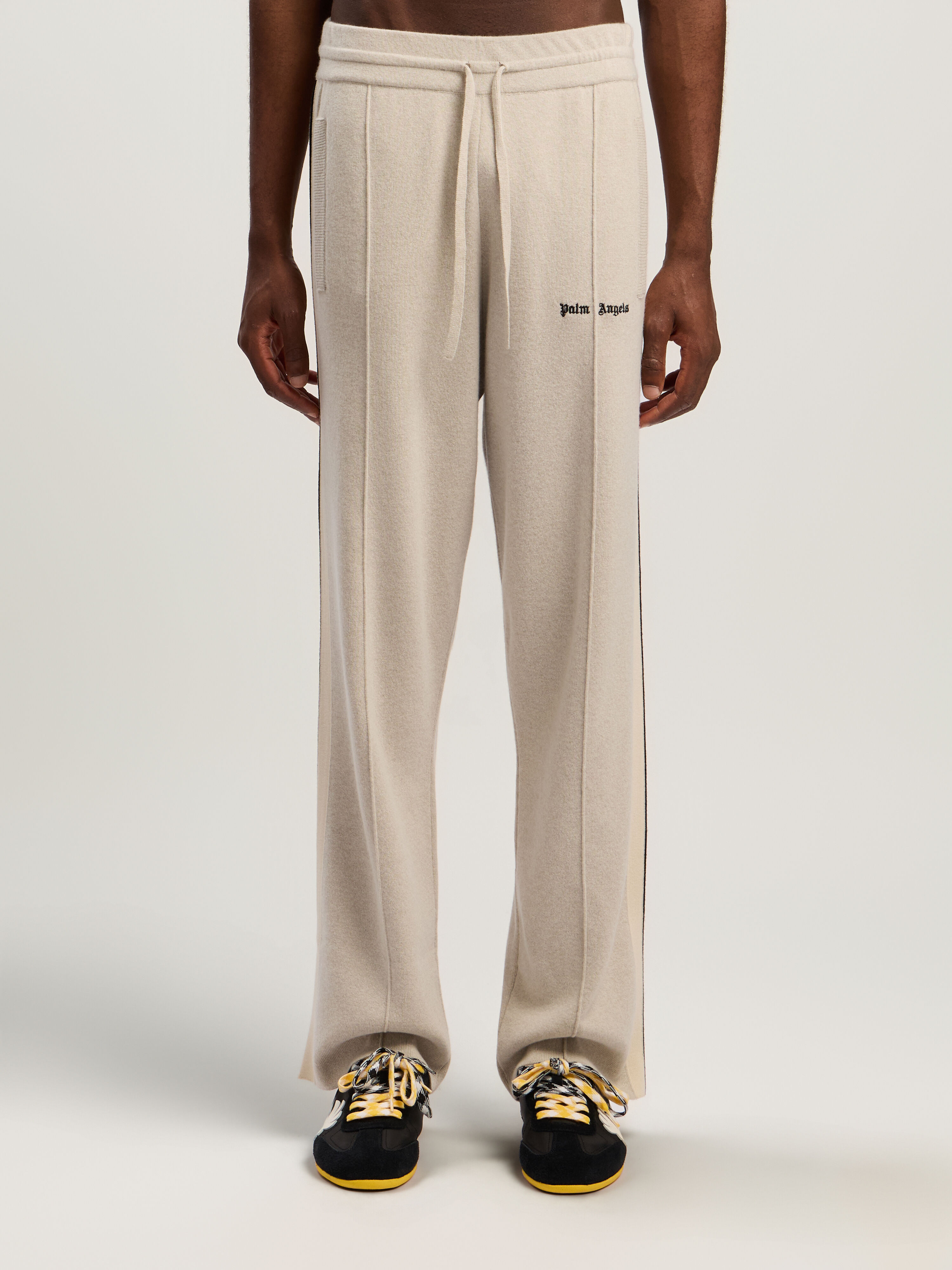 PALM ANGELS Classic Logo Knit Track Pants LIGHT BEIGE - BLACK PMHG023F25KNI001