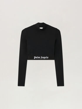 PALM ANGELS Classic Logo Mockneck Top BLACK WHITE PWVO014C99FAB001