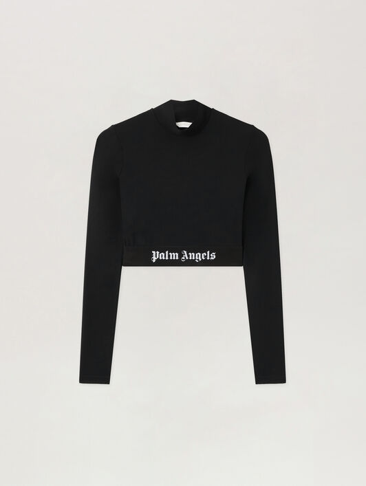 PALM ANGELS Classic Logo Mockneck Top BLACK WHITE PWVO014C99FAB001