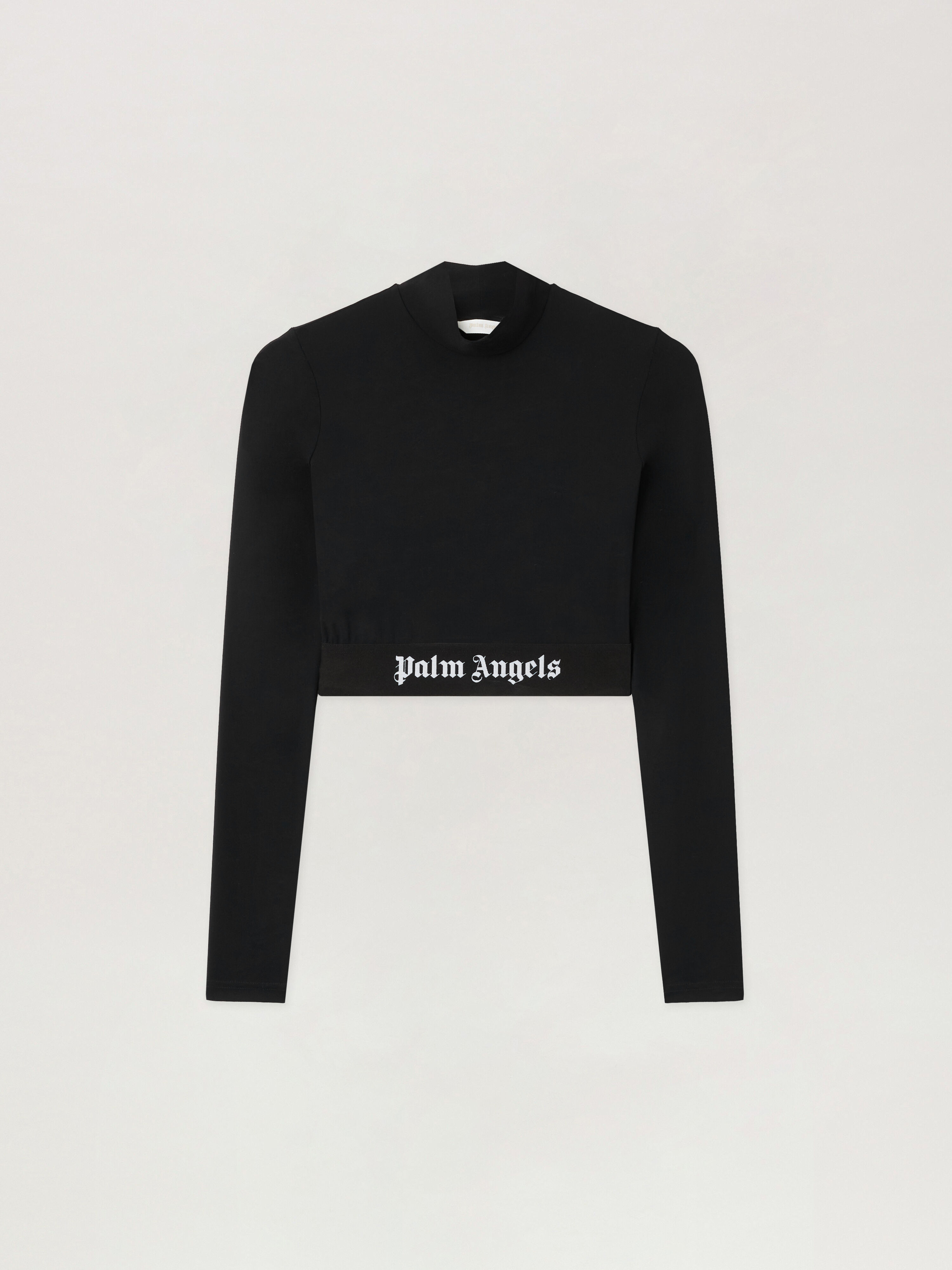 PALM ANGELS Classic Logo Mockneck Top BLACK WHITE PWVO014C99FAB001