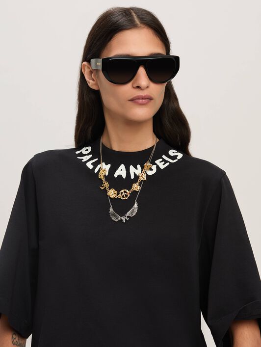 PALM ANGELS  Block logo cropped T-shirt BLACK - OFF WHITE PWAA020S25JER003