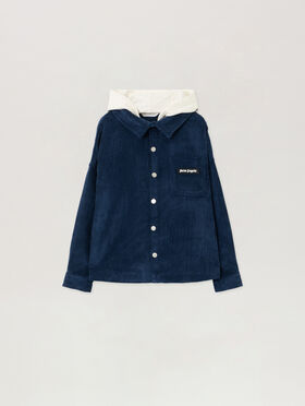 PALM ANGELS Classic Logo Corduroy O/S NAVY BLUE - OFF WHITE PBES007F25FAB001
