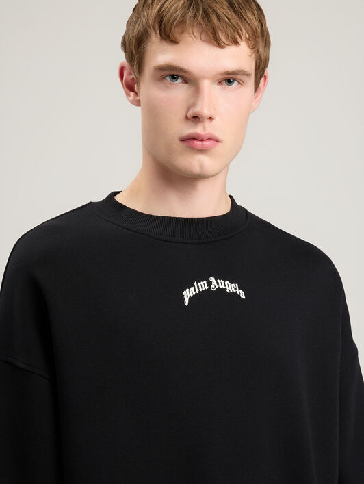 PALM ANGELS Back Curved Logo Loose Sweatshirt BLACK OFF WHITE PMBA08JS26FLE004
