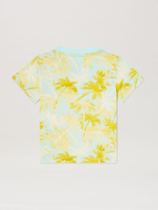 PALM ANGELS  All over palm print T-shirt SKY BLUE BROWN PBXB001S25JER004
