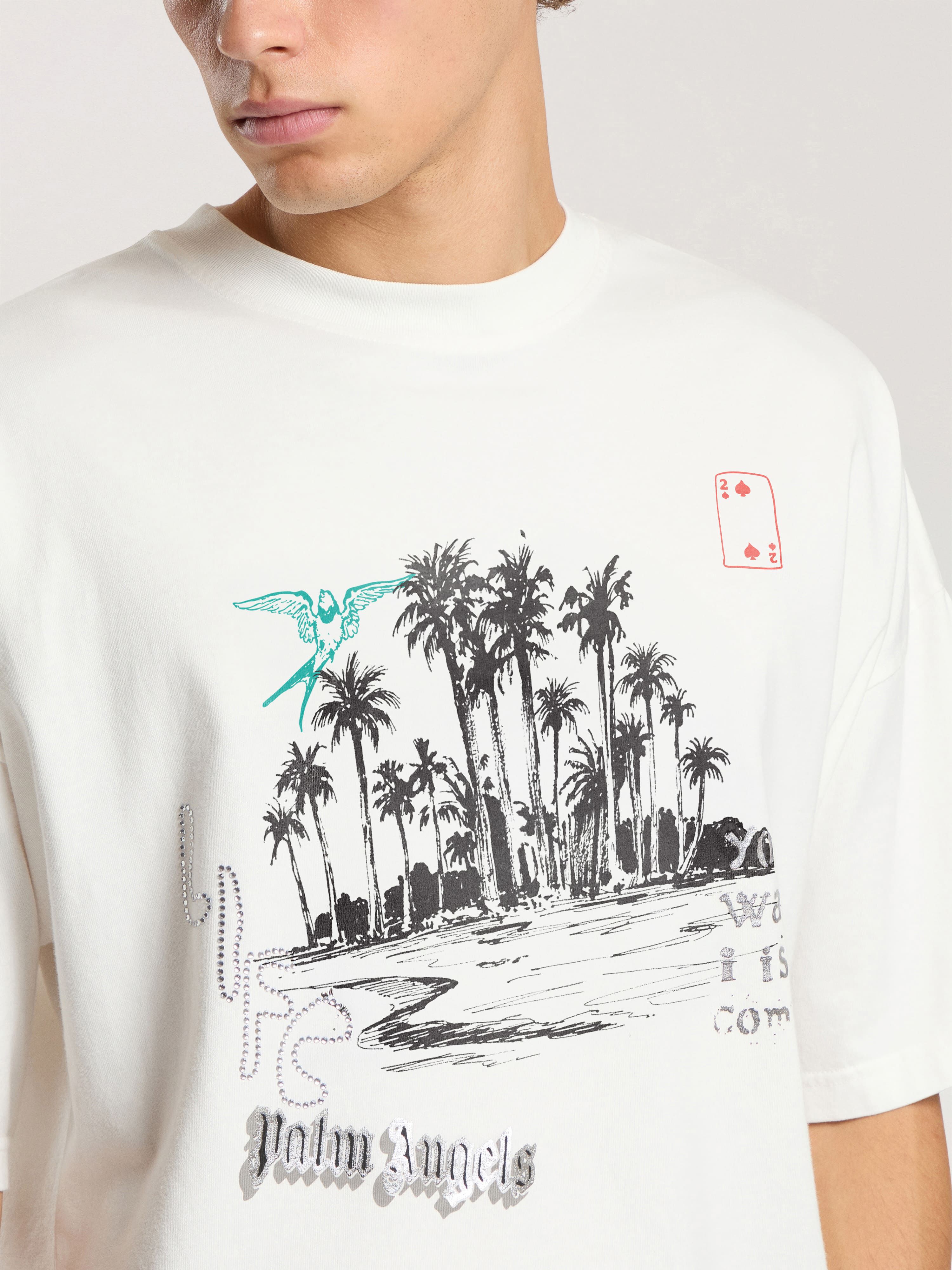 PALM ANGELS Palm Life Loose T-Shirt OFF WHITE - BLACK PAMAA03F26JR02