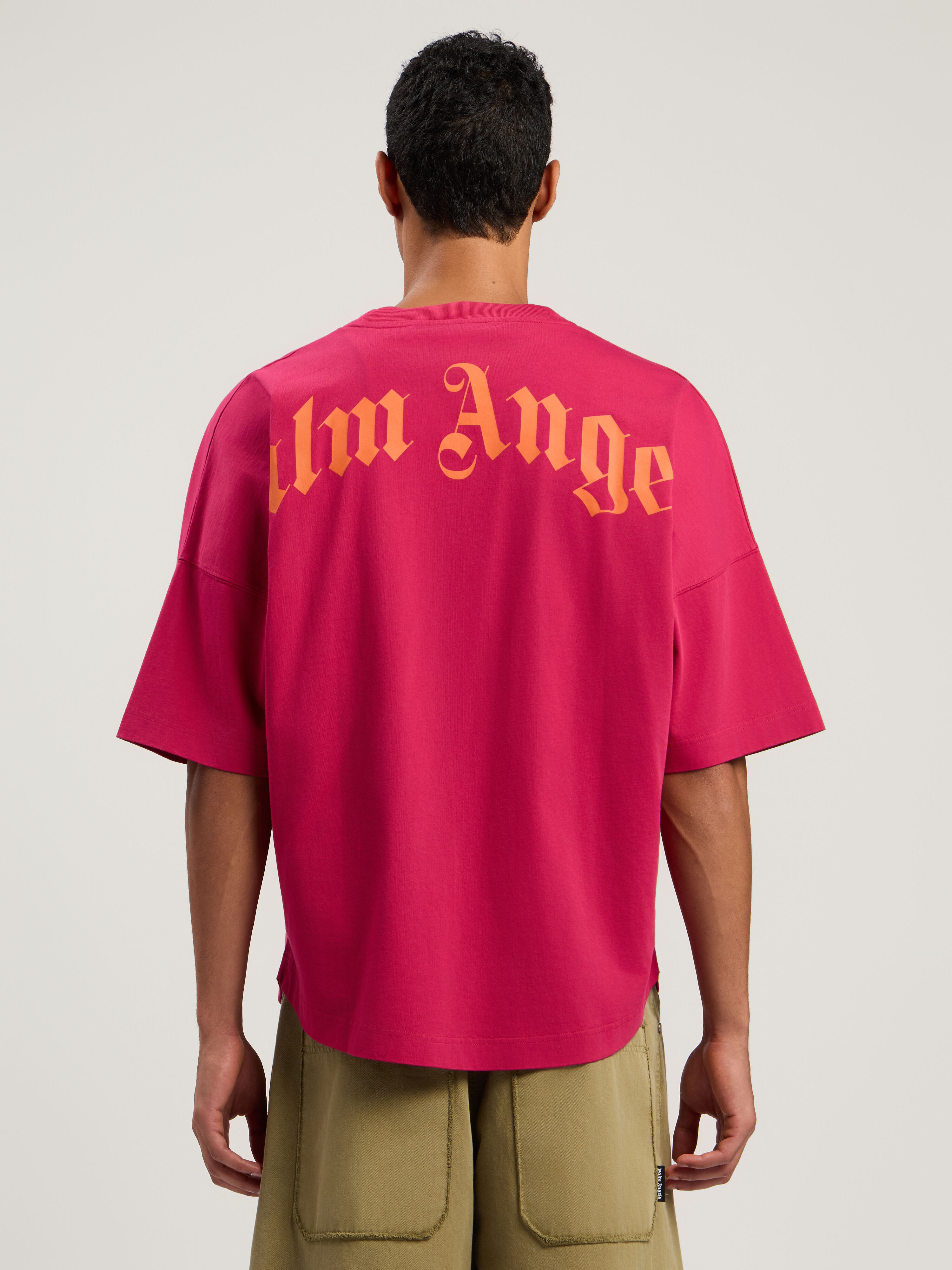 PALM ANGELS Back Curved Logo Over T-Shirt FUCHSIA - ORANGE PMAA10BF25JER001