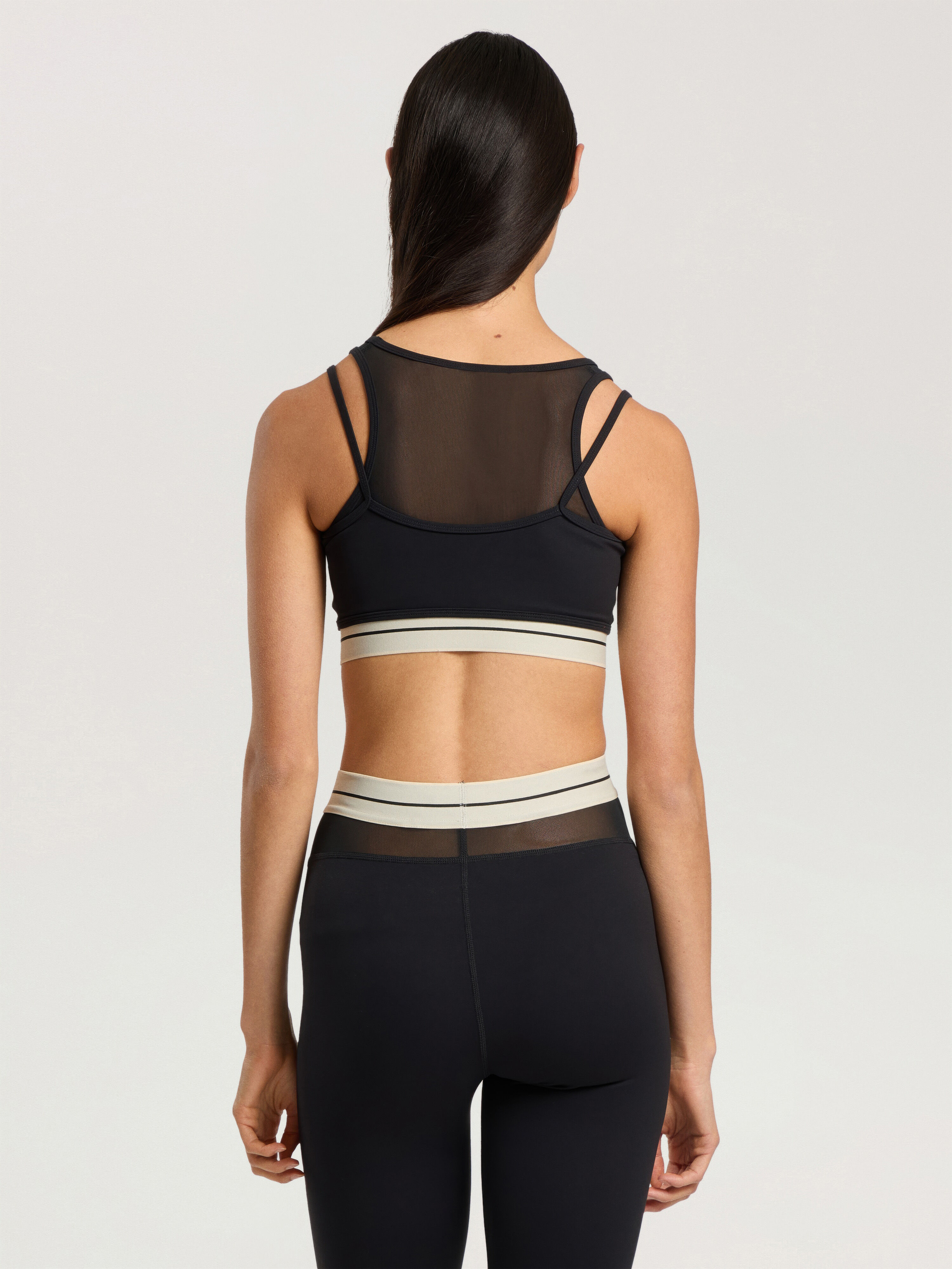 Logo Mesh Layer Sports Bra PALM ANGELS Logo Mesh Layer Sports Bra BLACK - CREAM PAWVO02F26FB01