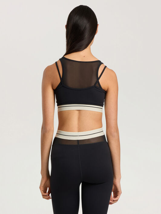 Logo Mesh Layer Sports Bra PALM ANGELS Logo Mesh Layer Sports Bra BLACK - CREAM PAWVO02F26FB01