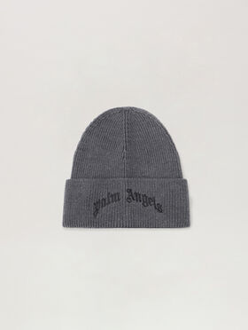 PALM ANGELS Curved Logo Beanie ANTHRACITE - BLACK PMLC030F25KNI002