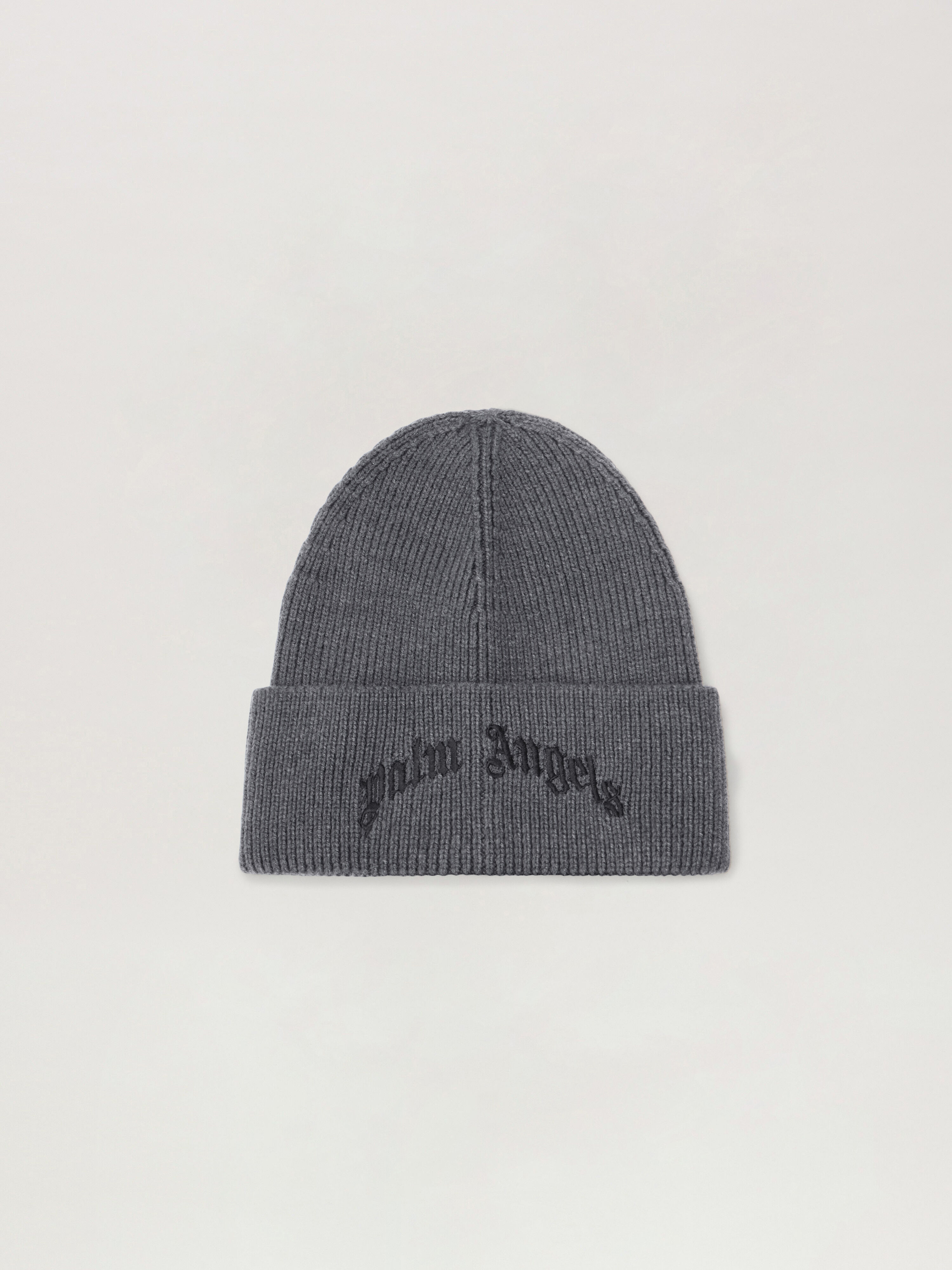 PALM ANGELS Curved Logo Beanie ANTHRACITE - BLACK PMLC030F25KNI002