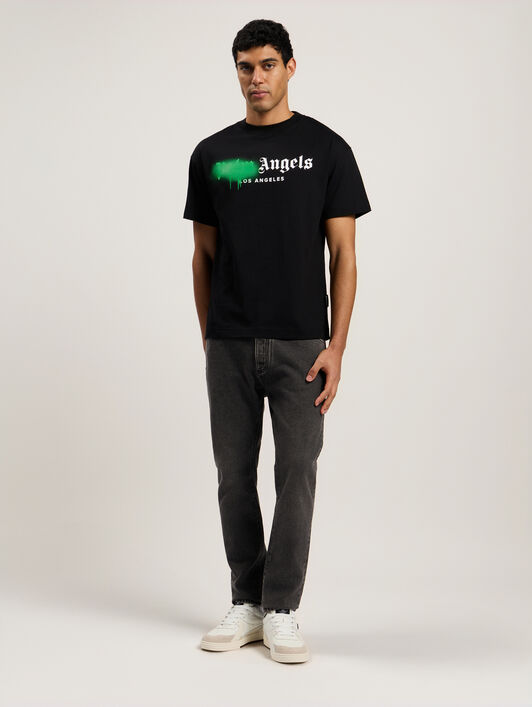 PALM ANGELS Spray City Los Angeles T-Shirt Black/Green PMAA109T26JER001