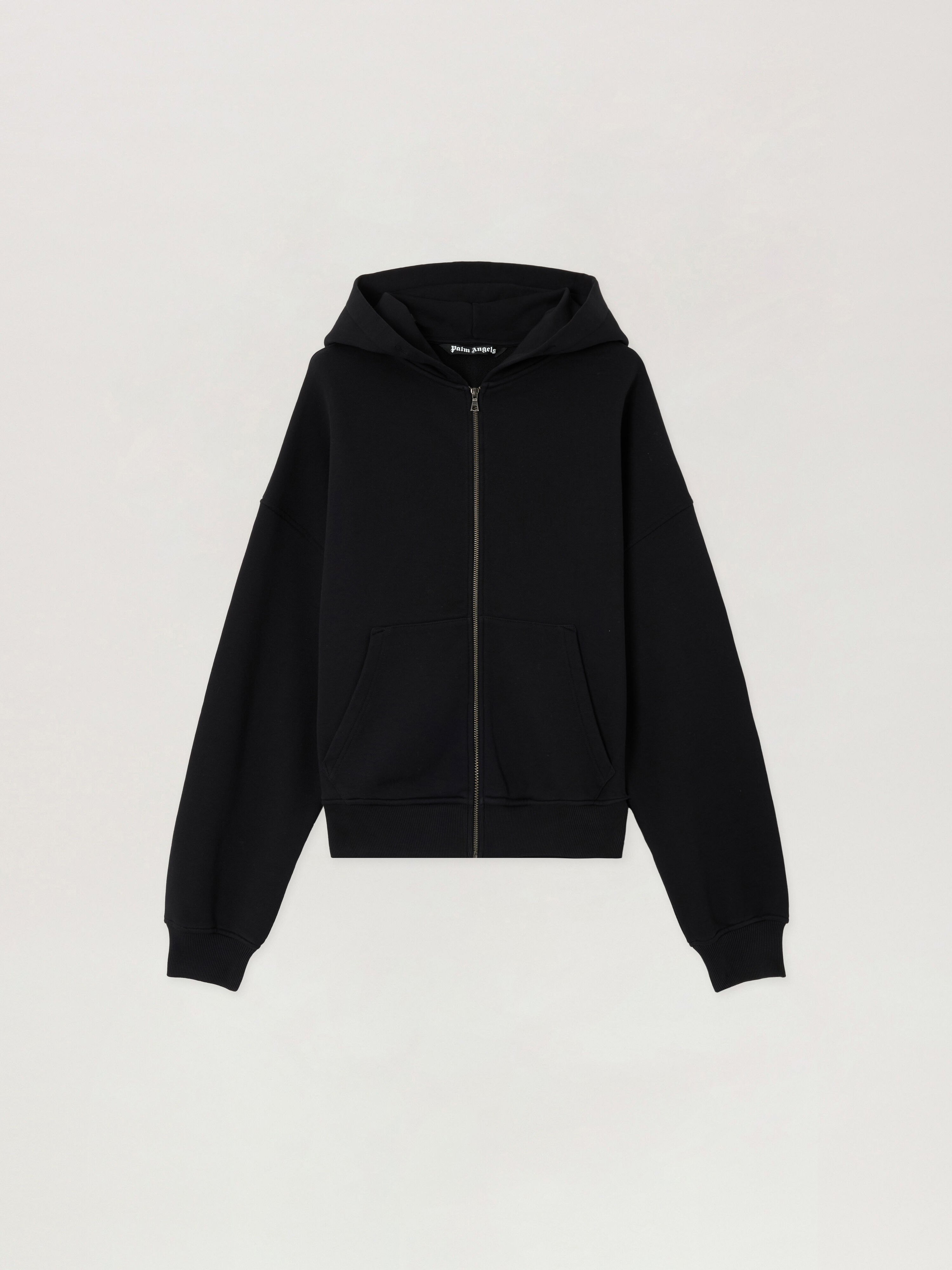 Back Curved Logo Zip Hoodie in BLACK OFF WHITE for Men | Palm Angels®