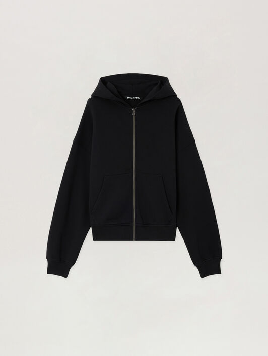 PALM ANGELS Back Curved Logo Zip Hoodie BLACK OFF WHITE PMBE02AS26FLE004