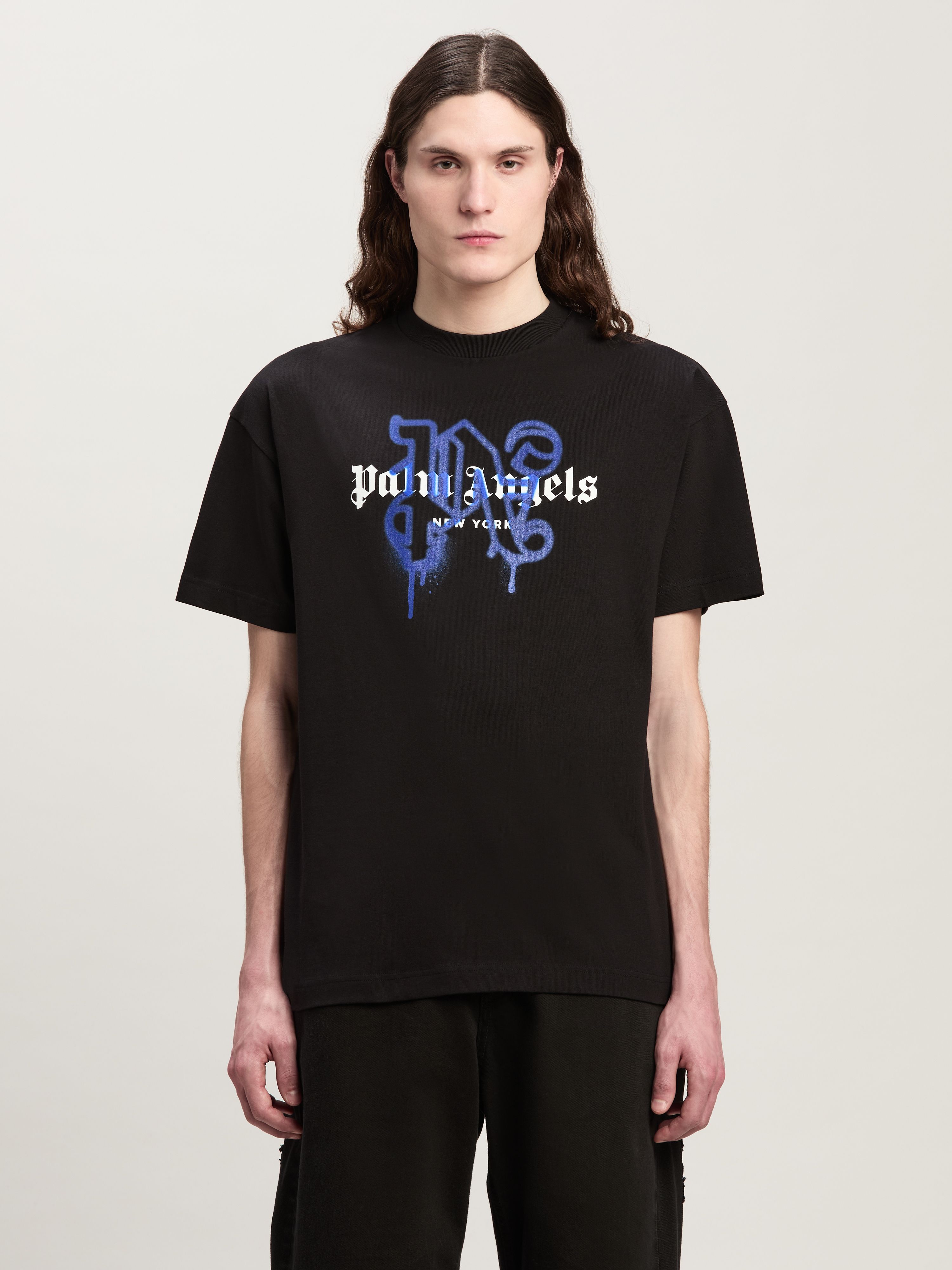 PALM ANGELS Monogram Spray City T-Shirt New York SCHWARZ PMAA001C99JER026
