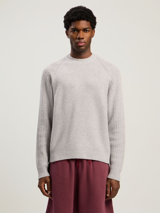 Curved Logo Ribbed Sweater PALM ANGELS Curved Logo Ribbed Sweater GREY MELANGE - OFF WHITE PMHE083F25KNI001