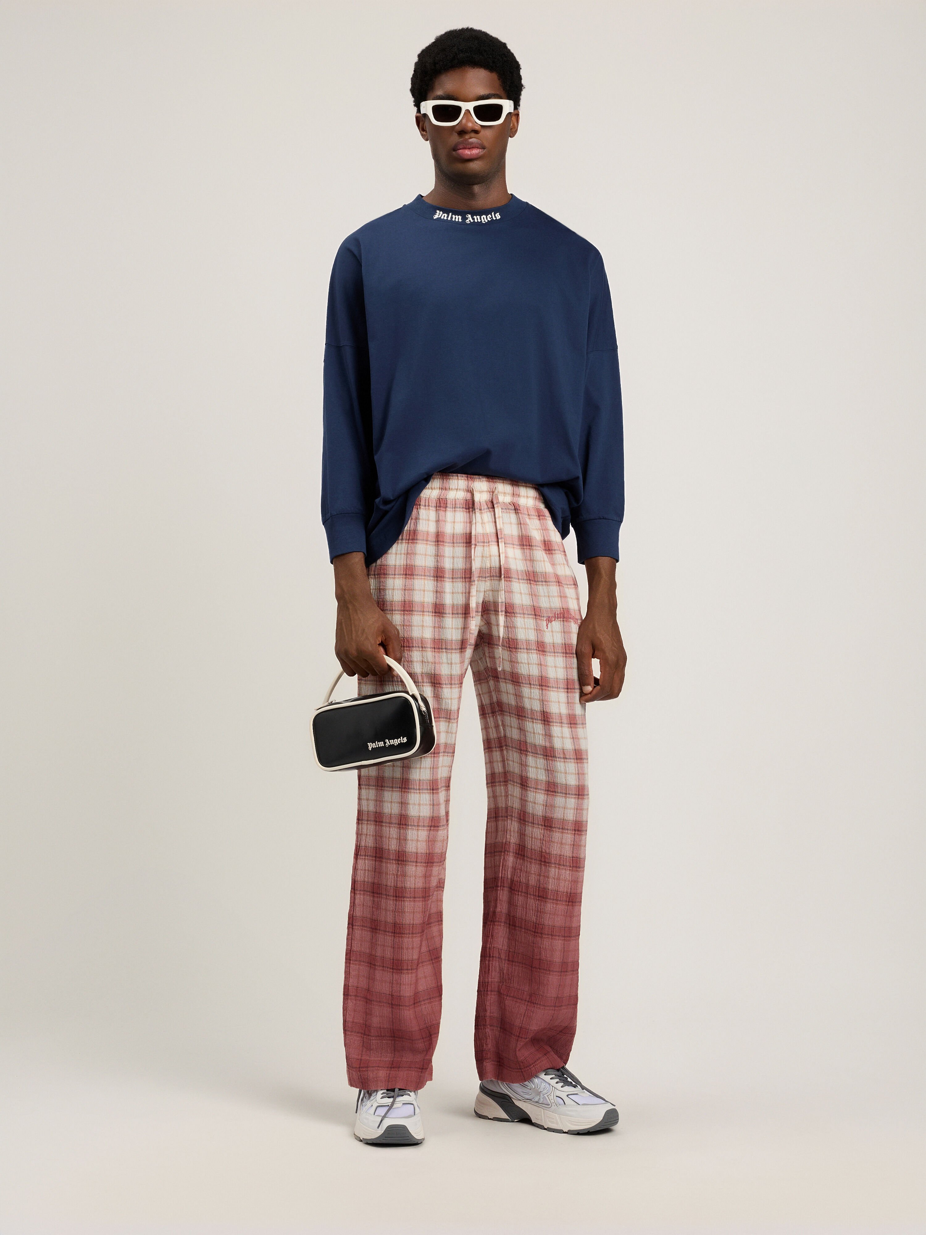 PALM ANGELS Classic Logo Long-Sleeved Over T-Shirt NAVY BLUE OFF WHITE PMAB059S26JER001