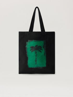 PALM ANGELS Palm Brushed Tote Bag BLACK - DARK GREEN PAMNA01W26FB02