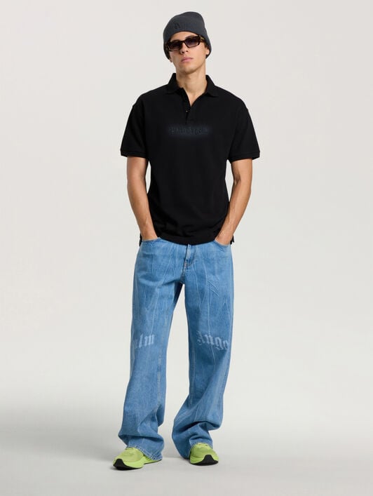 Logo Spray Regular Polo Shirt PALM ANGELS Logo Spray Regular Polo Shirt BLACK - GREY PAMGB02F26FB02