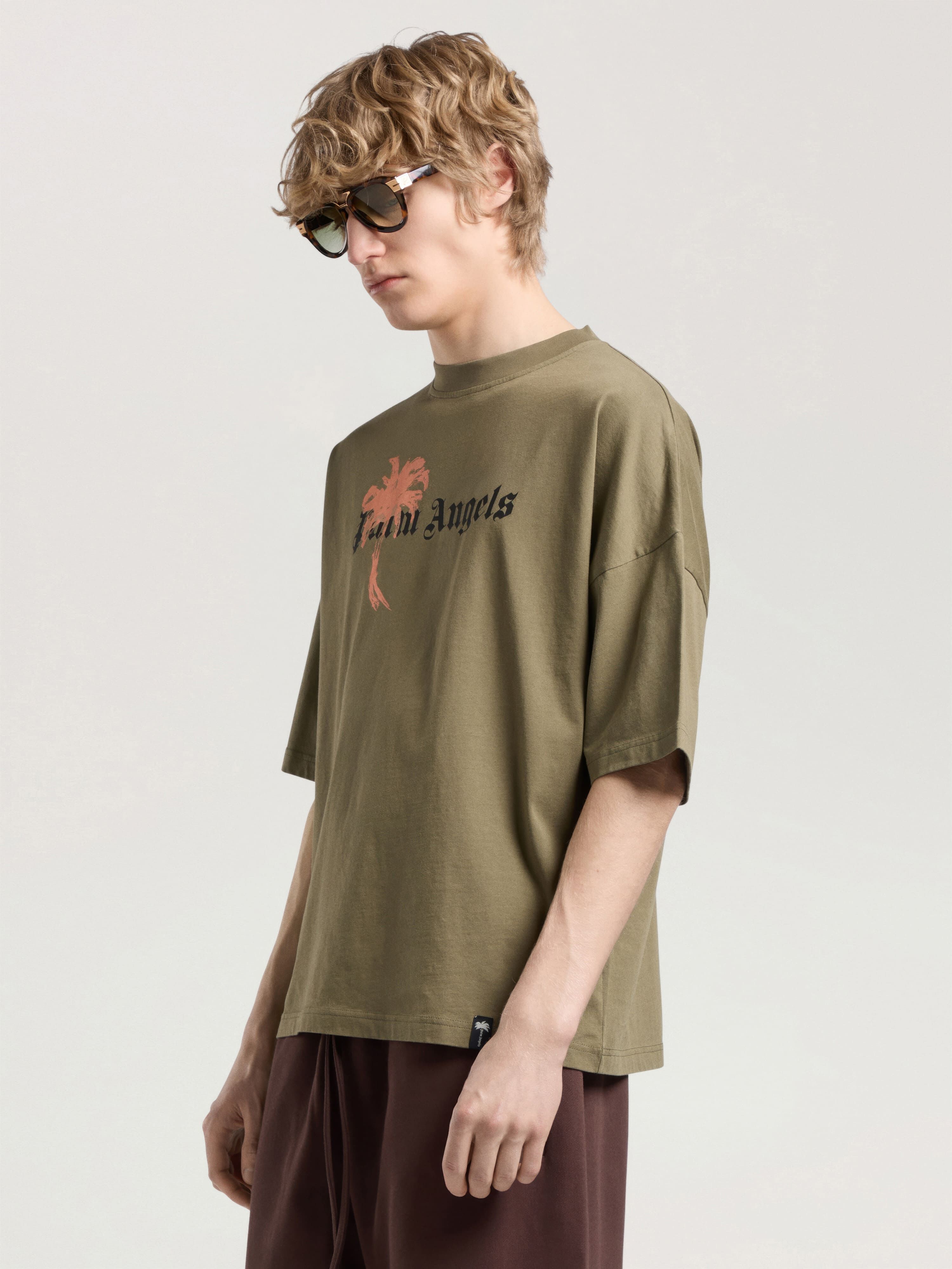 Palm Drift Loose T-Shirt PALM ANGELS Palm Drift Loose T-Shirt OLIVE GREEN - BLACK PAMAA03W26JR06
