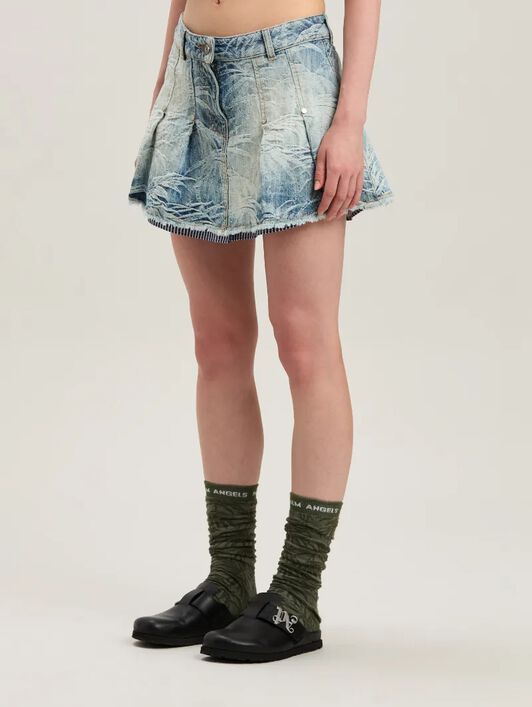 PALM ANGELS  Palms jacquared denim miniskirt MEDIUM BLUE - LIGHT BLUE PWYF019S25DEN001