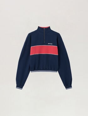 PALM ANGELS Classic Logo Half-Zip Sweatshirt NAVY BLUE RED PWBA05HS26FLE001