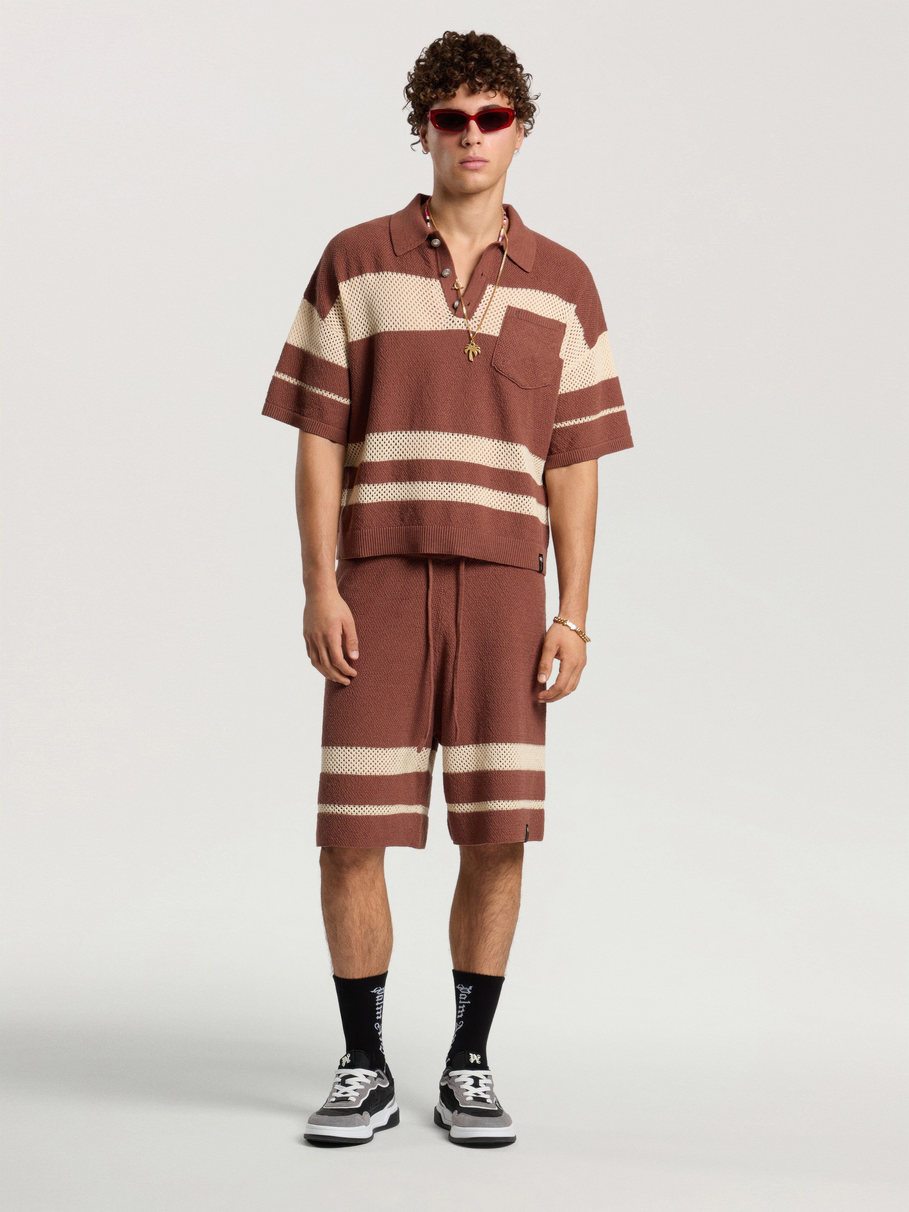 Palm Type Loose Knit Shorts PALM ANGELS Palm Type Loose Knit Shorts BROWN - KAKI PAMHM01F26KN01